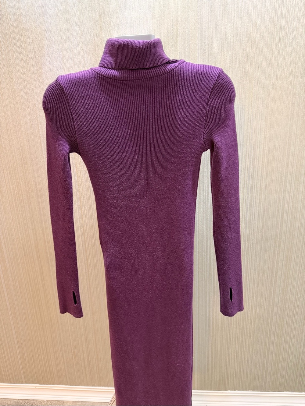 Plum Ribbed Bodycon Turtleneck Midi Dress